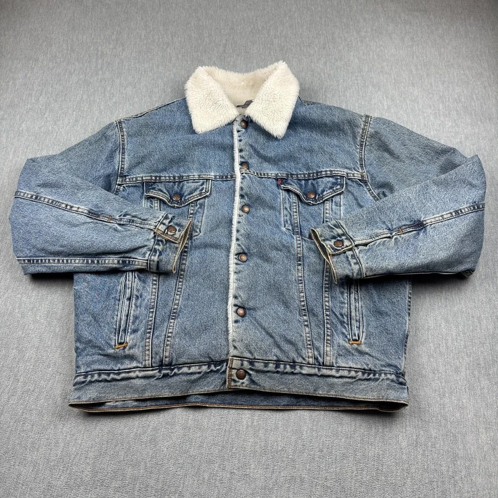 Vintage Levis Denim Jacket Mens Medium Trucker Sherpa Lined Made In USA 90S Coat